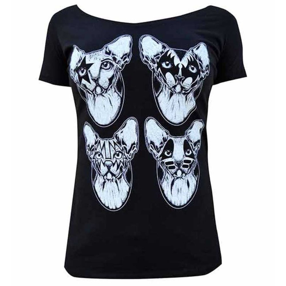 Kiss Kats Black Custom Art Band Tee S-XL NWT